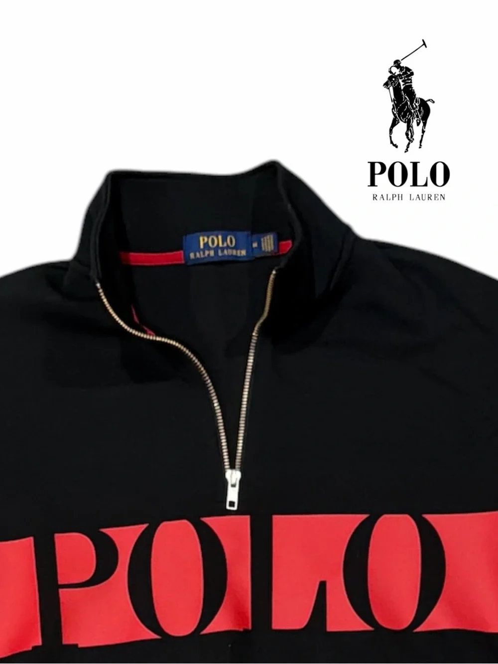 Polo Ralph Lauren Double Knit Black Quarter-Zip Sweatshirt - Size M